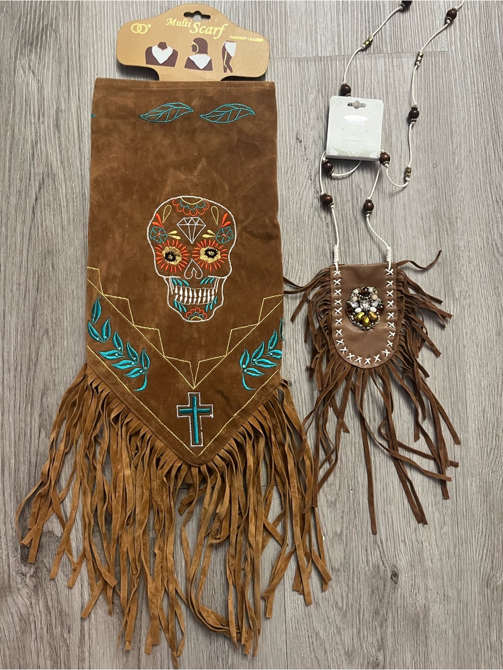 444–10Pcs Lot NWT Boho Scarf, fringe Beaded boho Pouch, 4 Anklets, 4 Hair acc